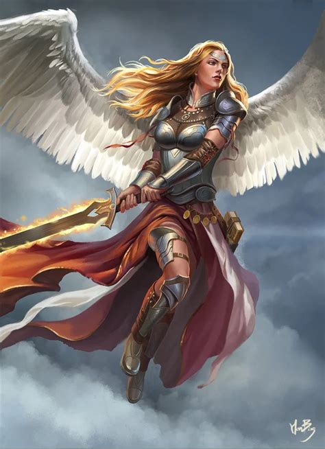Angel By 鹤庵 波影 Fantasy Female Warrior Aasimar Angel Warrior