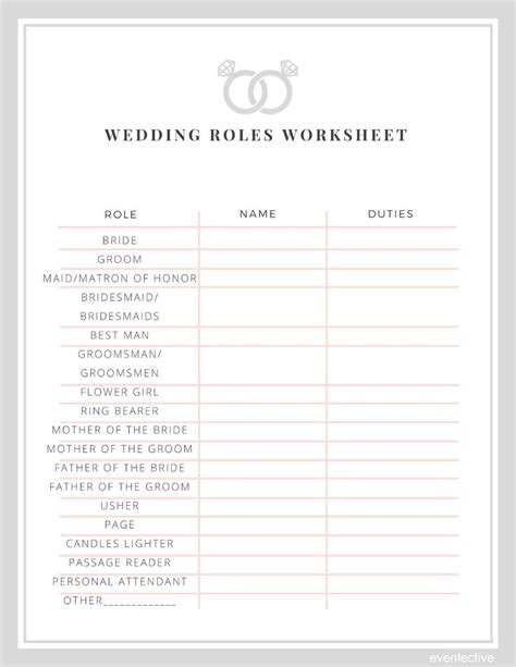 Printable Wedding Roles List