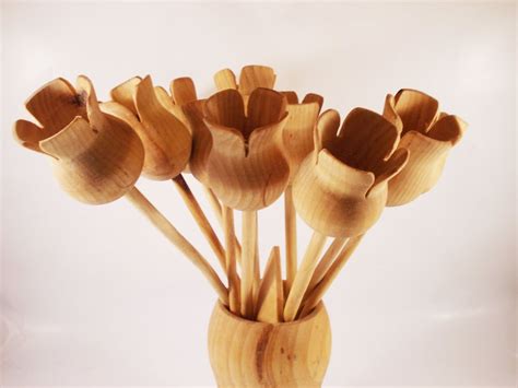 Wooden Flowers Decorative Wood Flowers Turned Wood Tulips Etsy