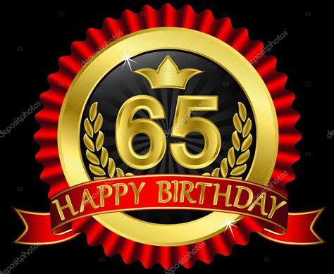 65 Años Feliz Cumpleaños Etiqueta Dorada Con Cintas Ilustración
