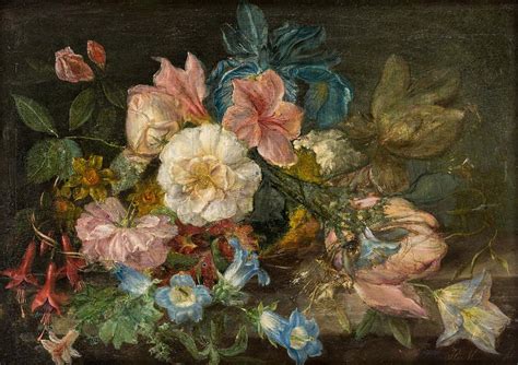 A CONTINENTAL OLD MASTER STILL LIFE Delicate Flowers Painting By