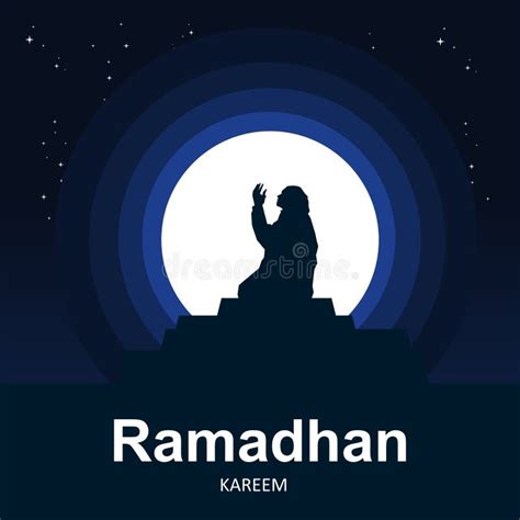 Mujer Oración Silueta Con Fondo De Luna Ramadán Kareem Ilustración