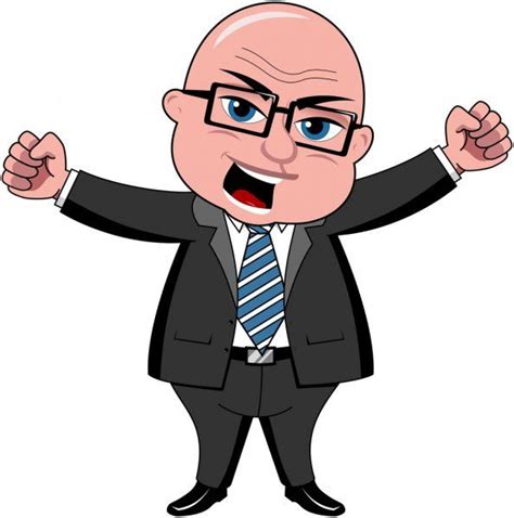 Angry Bald Cartoon Businessman Standing With Fists Closed Isolated — Stock Illustration