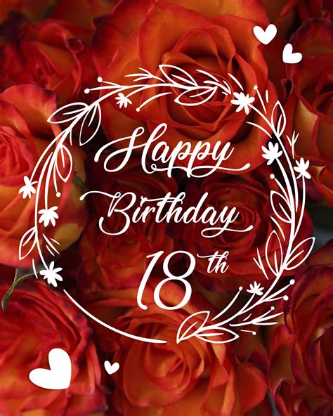 Free 18th Years Happy Birthday Image With Red Flowers