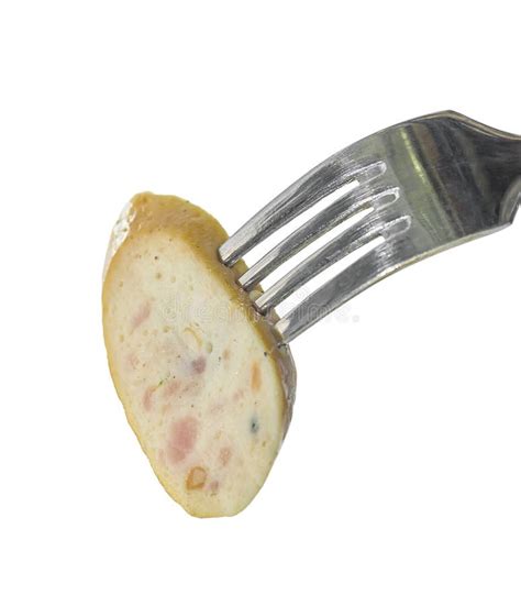 Sausage On A Fork Isolated On White Stock Photo Image Of Fast