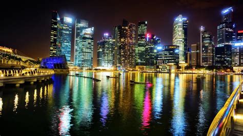 Singapore Asia City Night Lights Skyscrapers Wallpaper Travel