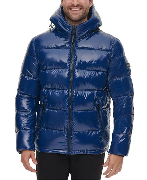 Calvin Klein Synthetic High Shine Puffer Jacket In Blue For Men Lyst