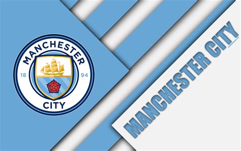 Download Wallpapers Manchester City Fc Logo 4k Material Design Blue White Abstraction
