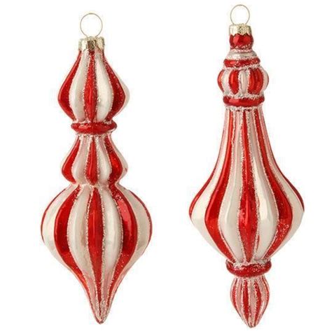 New Raz 65 Red And White Striped Finial Glass Christmas Ornament