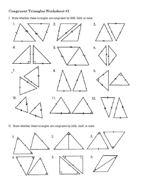 Worksheet Congruent Triangles 1