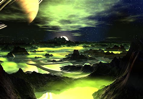 Lime Green Alien Landscape Digital Art By Spinning Angel