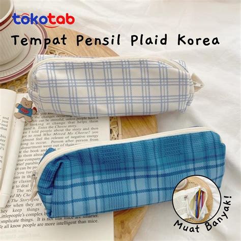 Jual Tokotab Tempat Pensil Kotak Kotak Plaid Pencil Case Korean Style