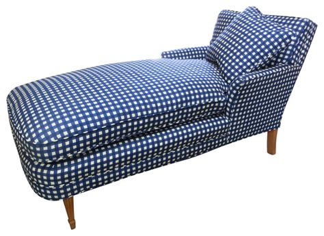 Enjoy free shipping on most stuff, even big gently sloping curves and plush chaise cushion create a favorite lounging spot. Blue & White Checked Chaise w/ Pillow - Contemporary - Indoor Chaise Lounge Chairs - by One ...