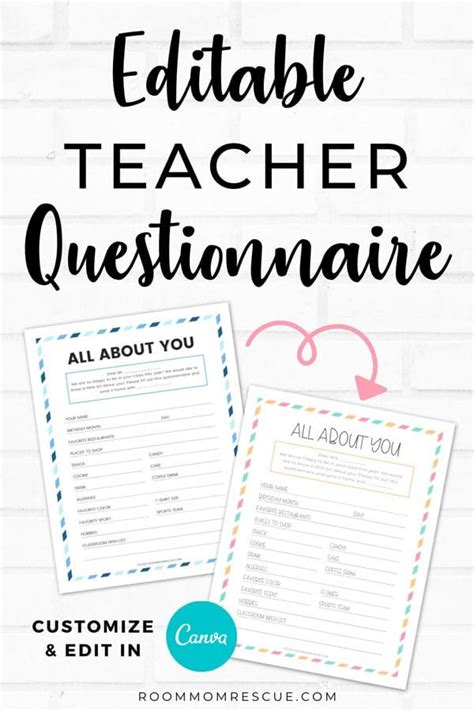 Editable Room Mom Questionnaire For Teacher Printable Teacher Hot Sex