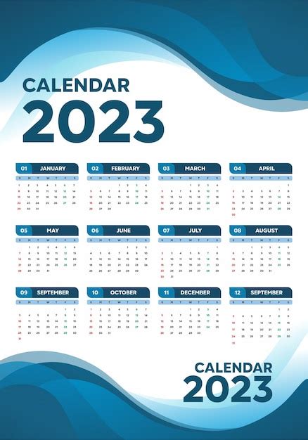 Calendrier Du Nouvel An 2023 Avec La Couleur Bleue Vecteur Premium