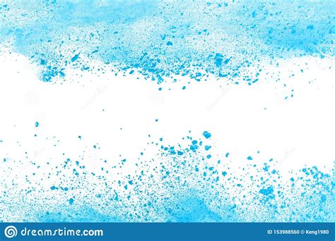 Blue Color Powder Explosion On White Background Stock