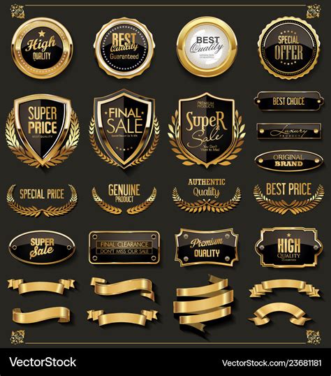 Collection Of Elegant Black And Gold Badges Vector Image