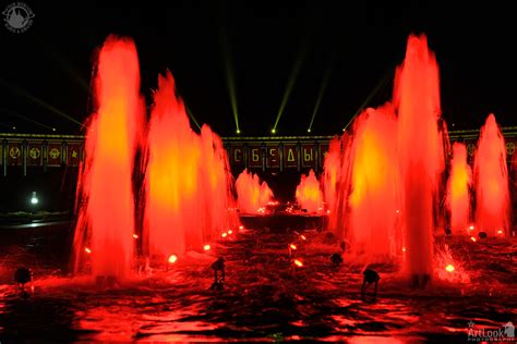 Red Fountains And Light Projections On The Victory Museum Artlook