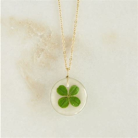 Real Four Leaf Clover Gold Necklace Jewelry Promise