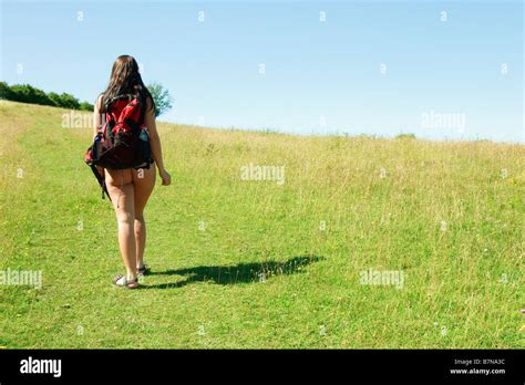 Rear View Of Naked Female Naturist Rambler Enjoying The British Countryside Stock Photo Alamy