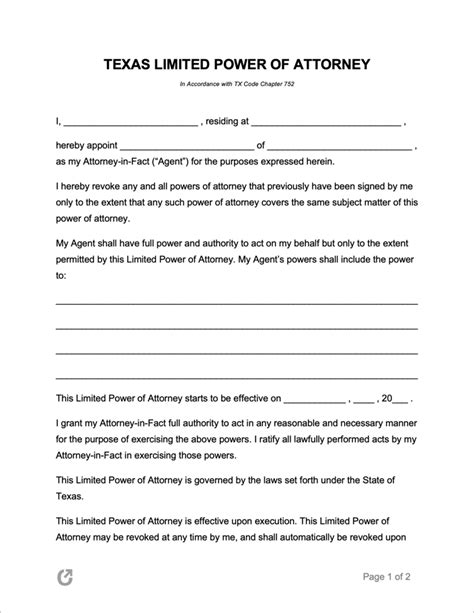Free Printable Power Of Attorney Form Texas Printable Templates