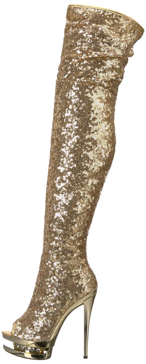 Pleaser Womens Blondier3011 Over The Knee Boot Gold Sequinsgold Chrome 6 M Us Learn More By