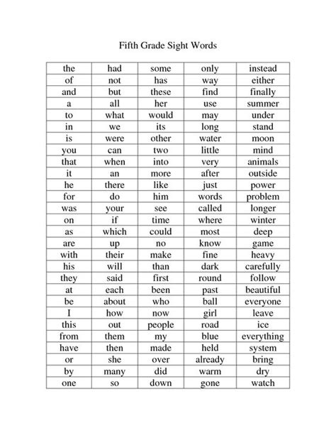Study flashcards on 6th grade sight words at cram.com. fourth grade sight words printable | Fifth Grade Sight ...