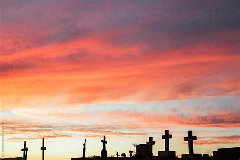 Beautiful Sunset View From A Hilltop Cemetery By Stocksy Contributor