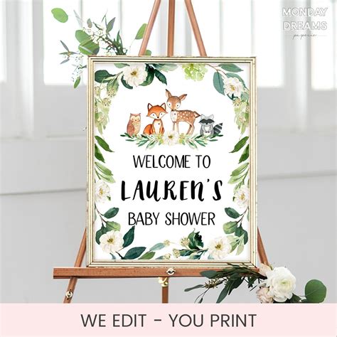 Greenery Floral Woodland Baby Shower Welcome Sign Woodland Etsy