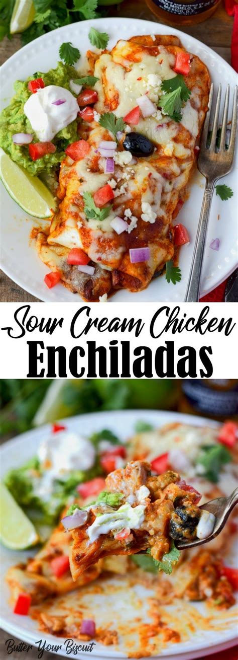 We used frontera for our enchilada sauce, but any smooth tomatillo salsa from a jar (or a homemade one!) would work just as well here. Sour Cream Chicken Enchiladas Recipe-Butter Your Biscuit ...
