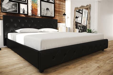 dhp dakota upholstered platform bed king size frame black