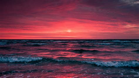 Download Wallpaper 2048x1152 Ocean Sunset Surf Horizon Sea Sky
