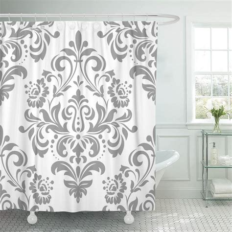 Pknmt Pattern In The Of Baroque Damask Gray And White Polyester Shower
