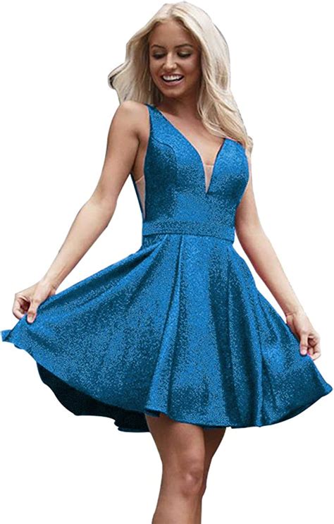 Sparkly V Neck Short Prom Party Dresses Backless With