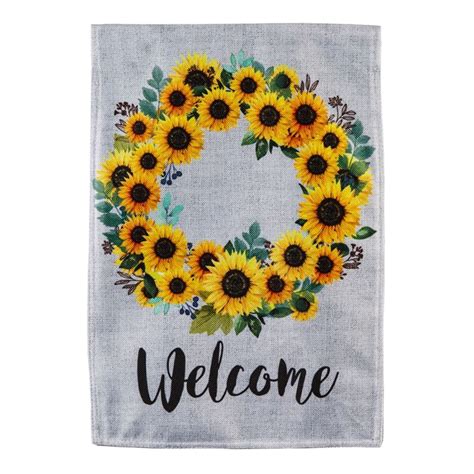 Evergreen Enterprises Inc Welcome Sunflowers Wreath 2 Sided Burlap 19