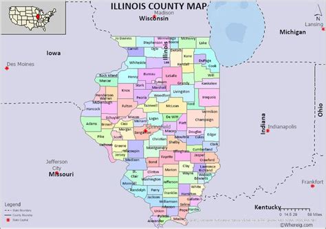 The Illinois County Map Is Shown In Red