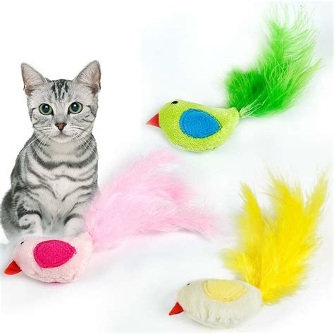 2pcslot Natural Catnip Cat Toy Bird Design Soft Fleece Feather Toy For