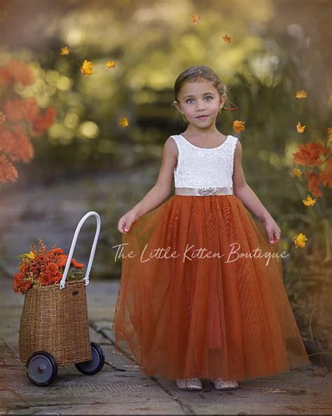 Burnt Orange Flower Girl Dress Fall Flower Girl Dress Rustic Tulle