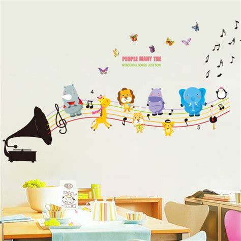 Cute Cartoon Animal Diy Music Notes Piano Wall Stickers Vinyl