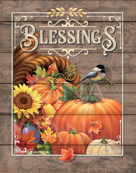 Hand Painted Thanksgiving Blessings Sign On Wooden Background Features