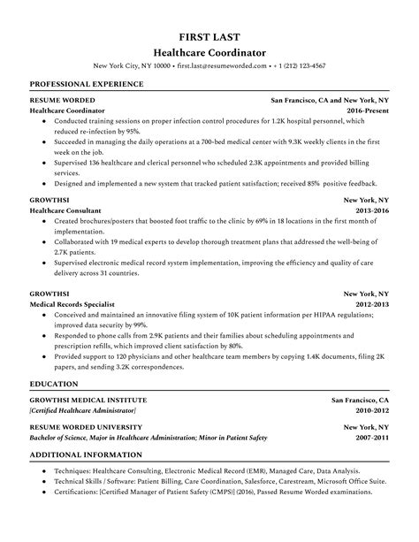 Healthcare Administrator Resume Example For Resume Worded