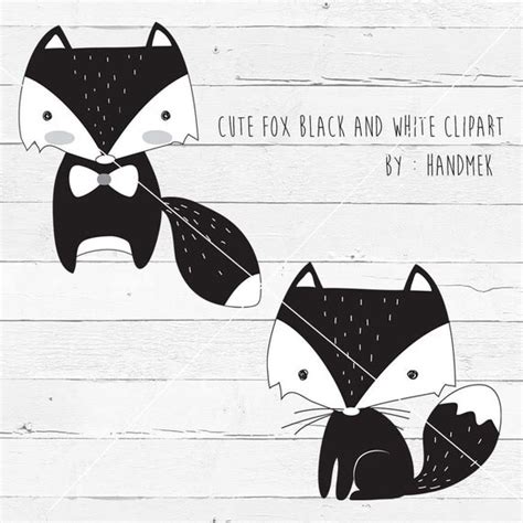 Black And White Fox Fox Doodlecute Fox Clip Art Instant