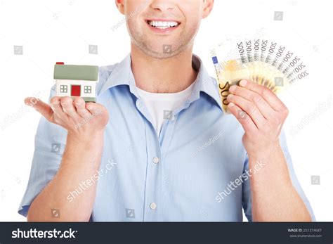 Construction Man Holding House Model Money Stock Photo 251374687