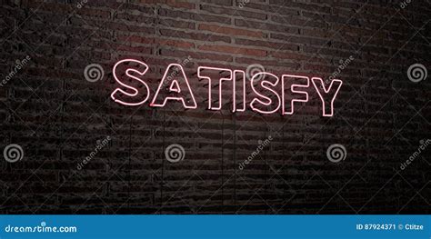 Satisfy Realistic Neon Sign On Brick Wall Background 3d Rendered Royalty Free Stock Image