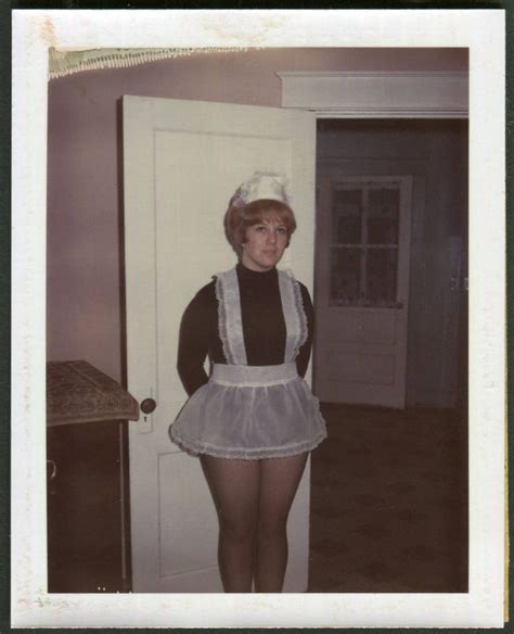 vintage color polaroid photo of woman dressed as french maid 1960 s original found photo