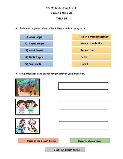 Tahun 4, 5, 6 age: Latihan simpulan bahasa tahun 4 - Interactive worksheet