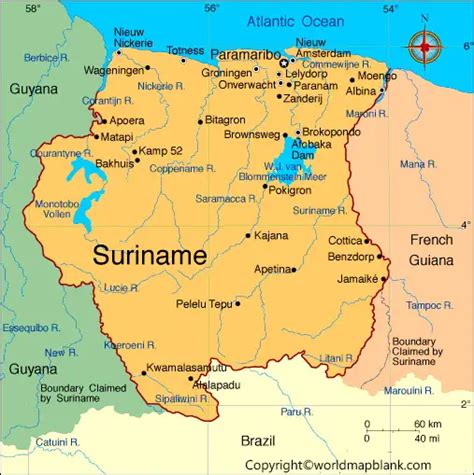 Labeled Map Of Suriname World Map Blank And Printable