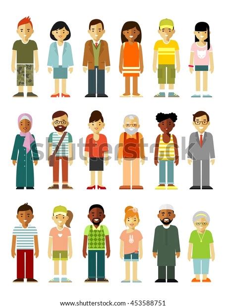 People Characters Standing Together Set Different Ethnic Smiling