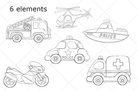 Rescue Vehicles Clipart Vector Png Digital Stamp By Goodfairyclipart Thehungryjpeg
