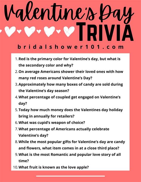 Questions For Valentines Day Trivia Bridal Shower 101